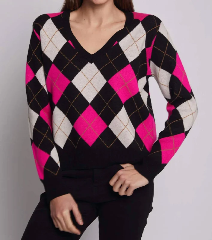 Argyle Pullover In Black Wool Blend Angora Wool Cozy