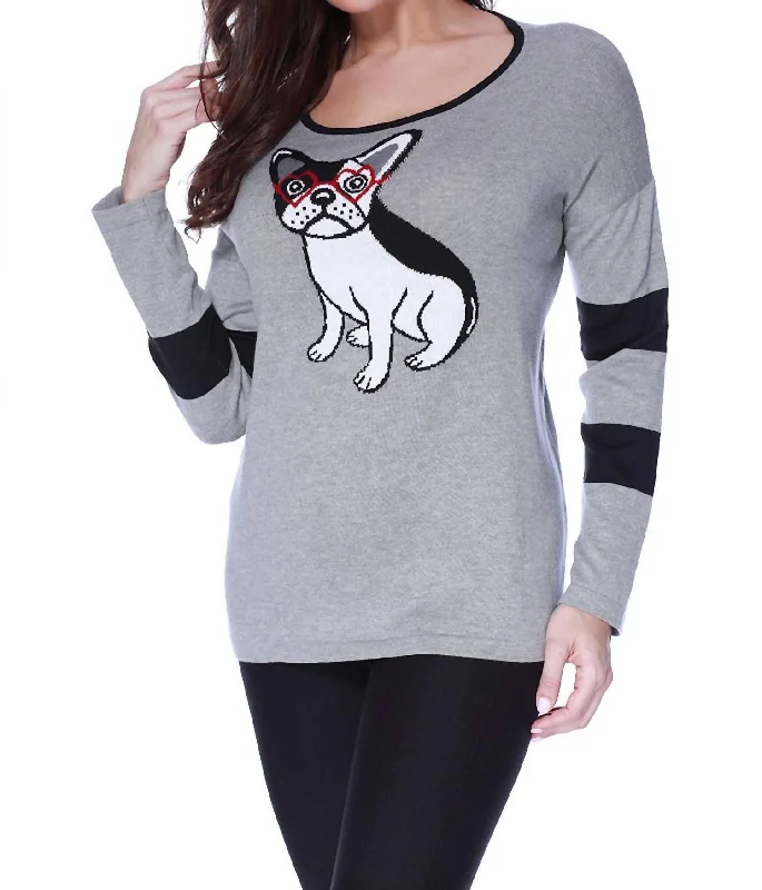 Puppy Eyes Pullover In Gray Mock Neck Pullover