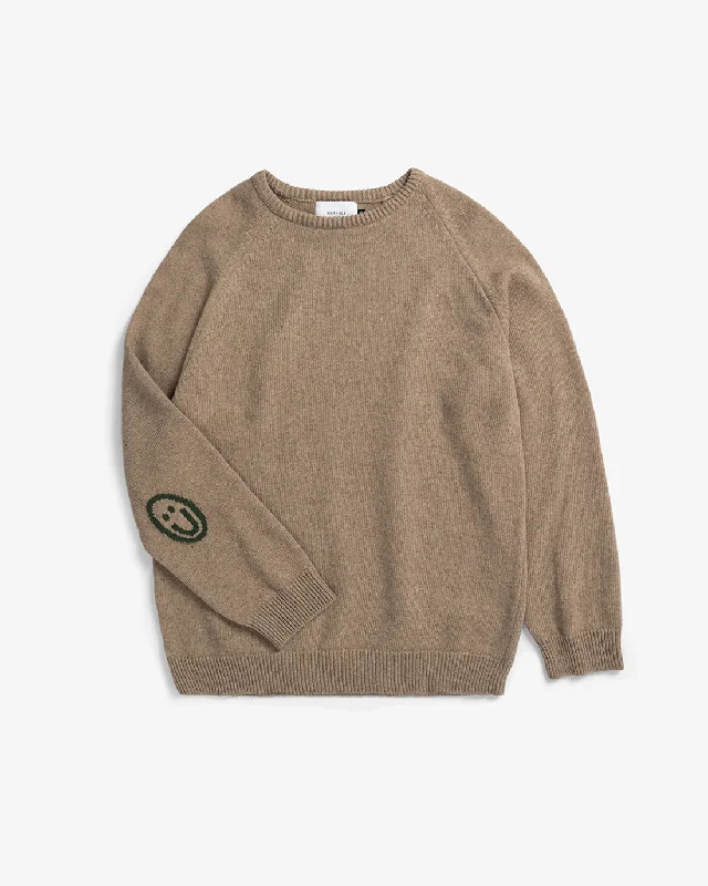 Smiley Strickpullover Recycelte Wolle - Beige Solo Sleeve Pullover