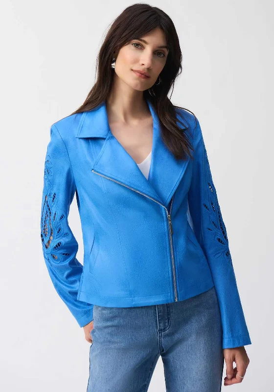 Joseph Ribkoff Crochet Flower Moto Jacket, Blue Satin Jacket Silk Jacket Chiffon Jacket