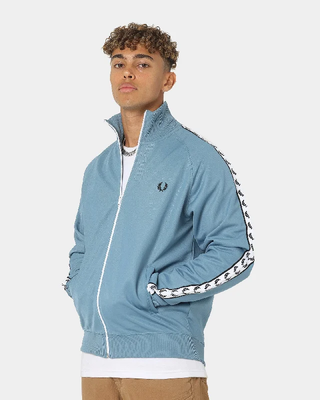 Fred Perry Taped Track Jacket Ash Blue Print Jacket Jacquard Jacket Embroidered Jacket