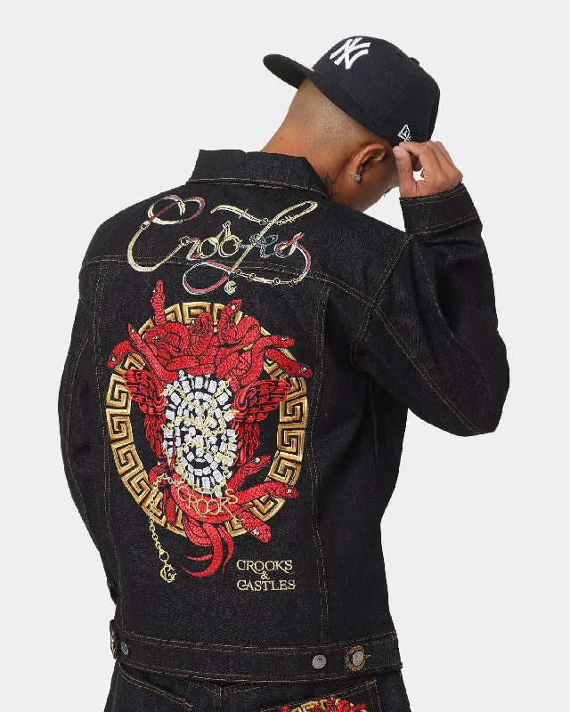 Crooks & Castles Medusa Diamond Denim Jacket Denim Nylon Fabric Polyester Fabric Spandex Fabric