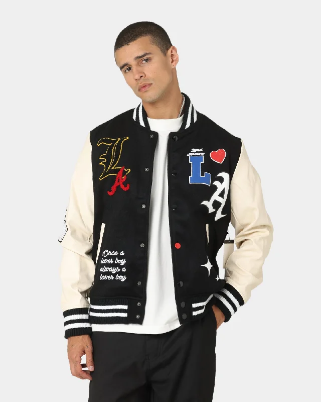 Lifted Anchors State Chenille Varsity Jacket Black Fitted Jacket Loose Jacket Oversized Jacket