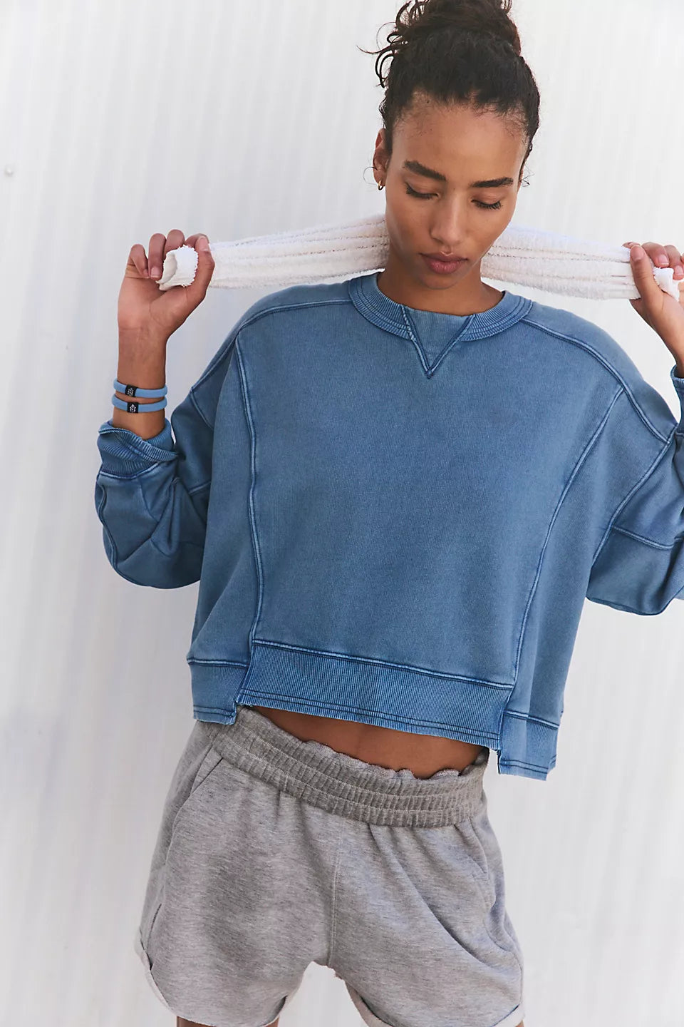 Free People Intercept Pullover - BLUE GREY Thick Cable Knit