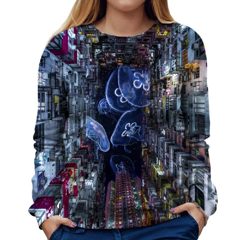 Jellyfish Invasion Womens Sweatshirt Hoodie with Hem Contrast Bold Stylish