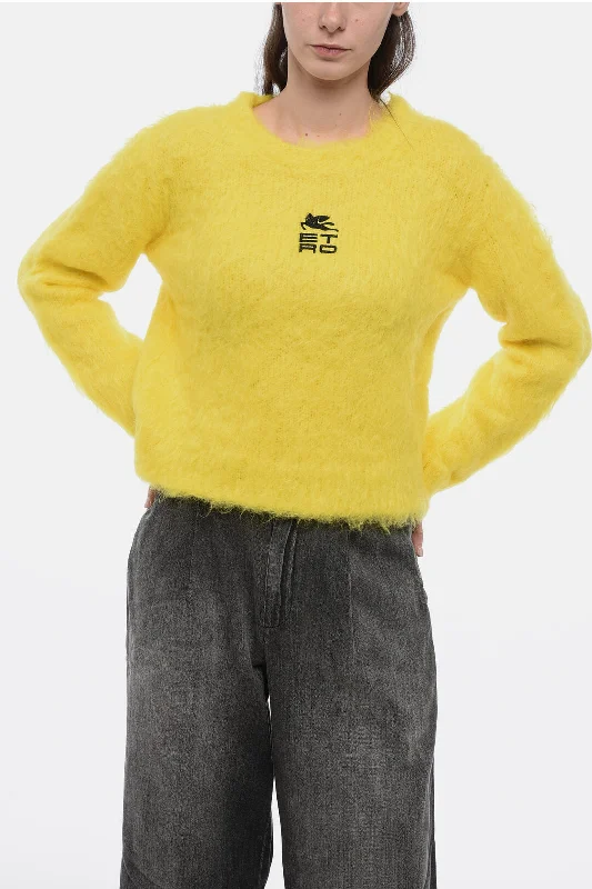 Etro Mohair Blended Pullover with Embroidered Logo Crew Neck Wool