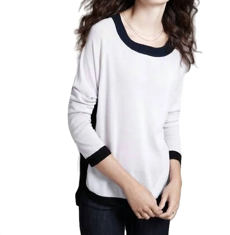 Ringer Neck Pullover In Stone/navy/black dolman Sleeve Top