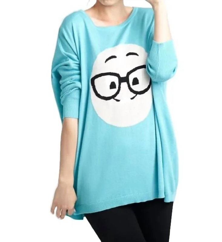 Geek Chic Emoji Pullover In Turquoise Fine Merino Wool