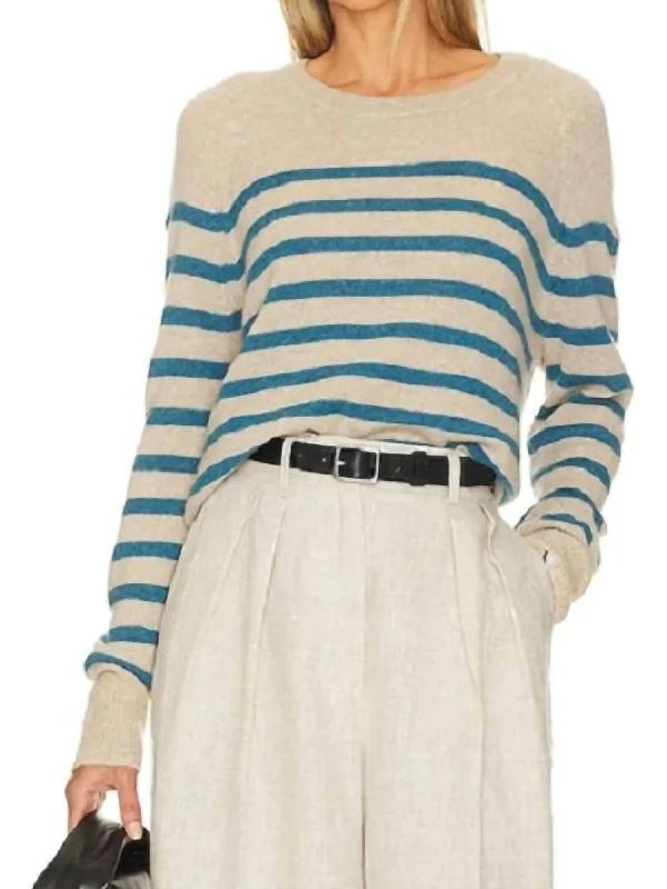 Sloane Cashmere Pullover Top In Bluejay Combo Crew Neck Wool