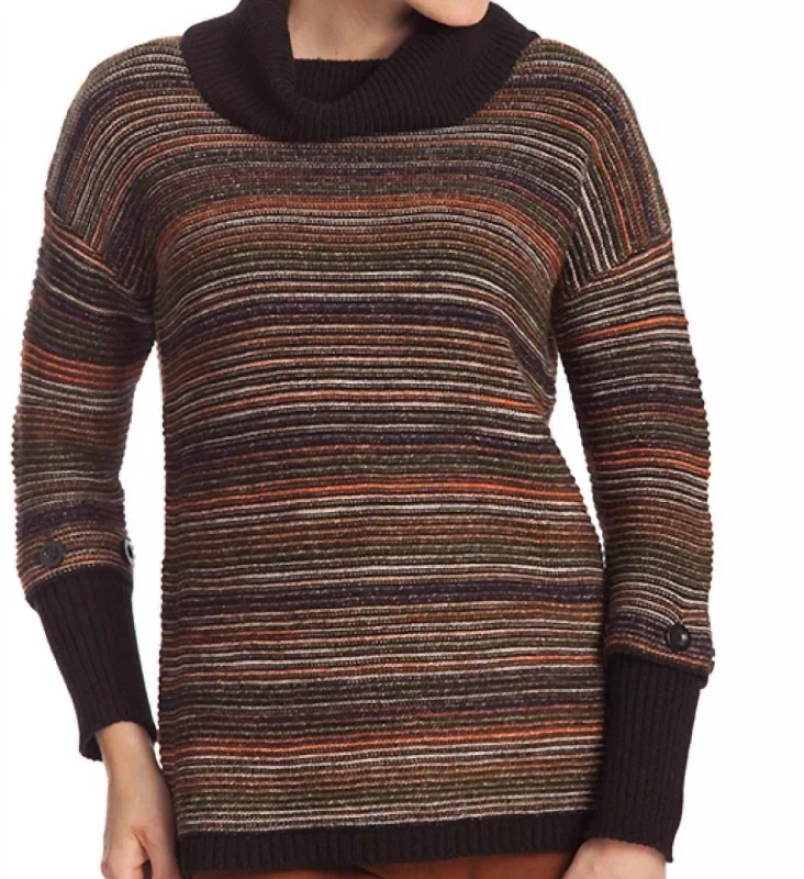 Striped Detachable Sleeve Pullover In Black Multi Leg Sleeve Comfort