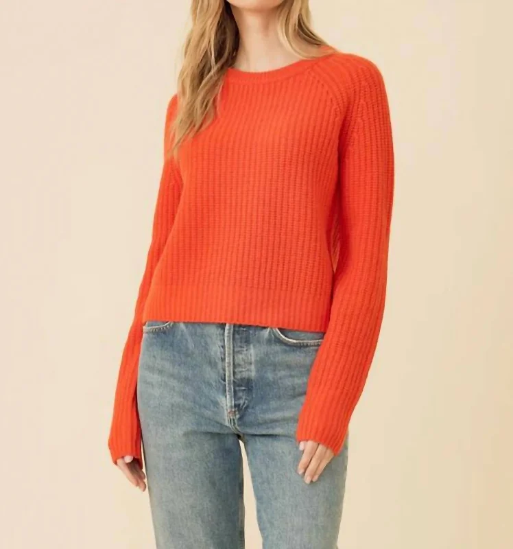 Blakely Rib Cashmere Pullover In Poppy Boxy Neck Sweater