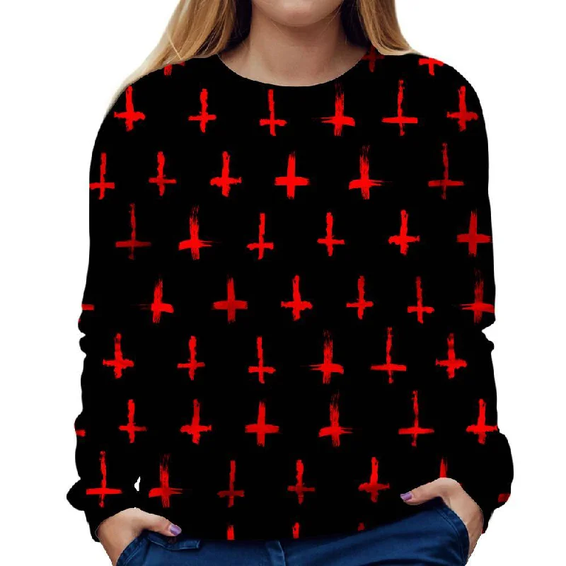 Devilish Red Cross Womens Sweatshirt Hoodie with Toggle Buttons Decorative Unique