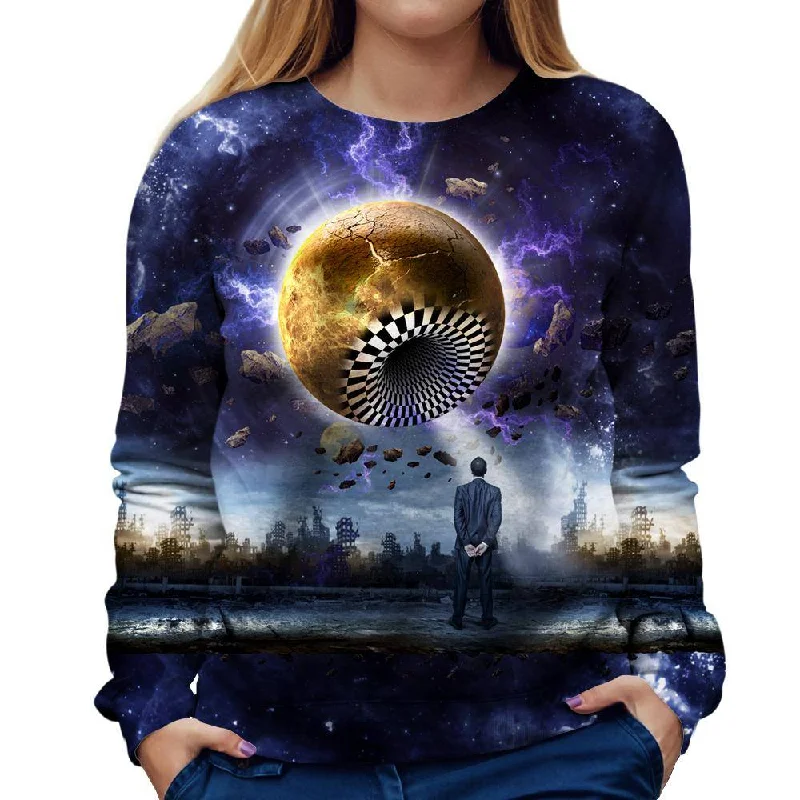 Planetary Hole Womens Sweatshirt Hoodie with Hem Embroidery Detailed Premium