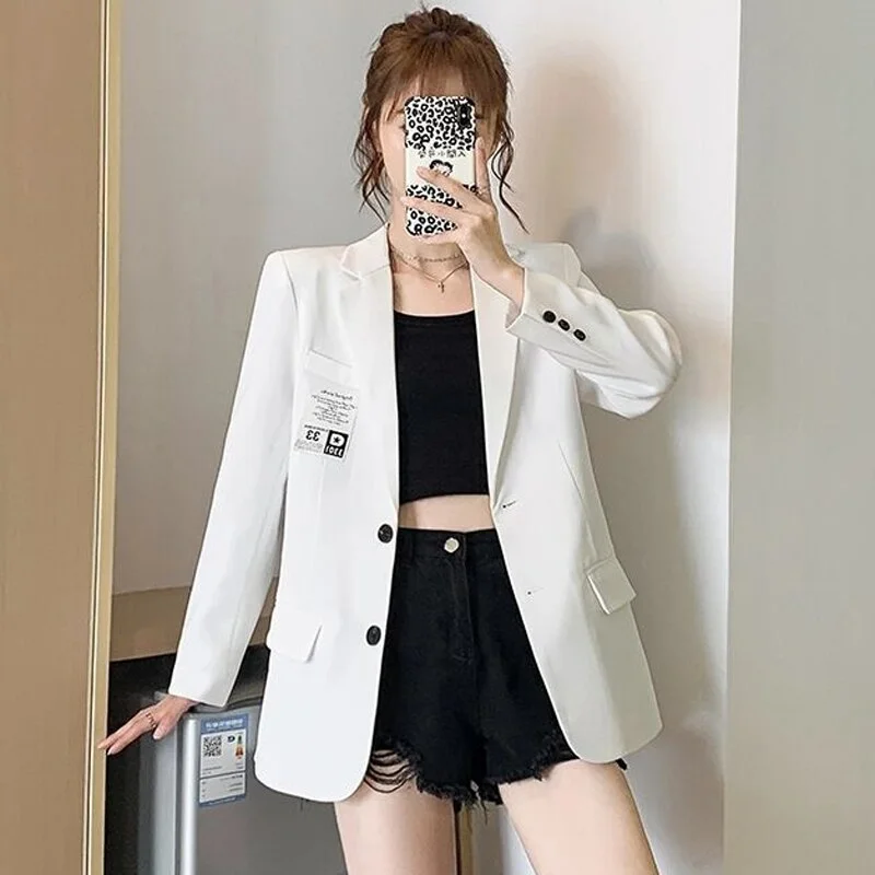 Wjczt Autumn Design Blazer Women White Solid Suit Jackets Loose Causal Tailored Coat Korean Fashion Lady Office Outwear New Jacket Blazer Coat