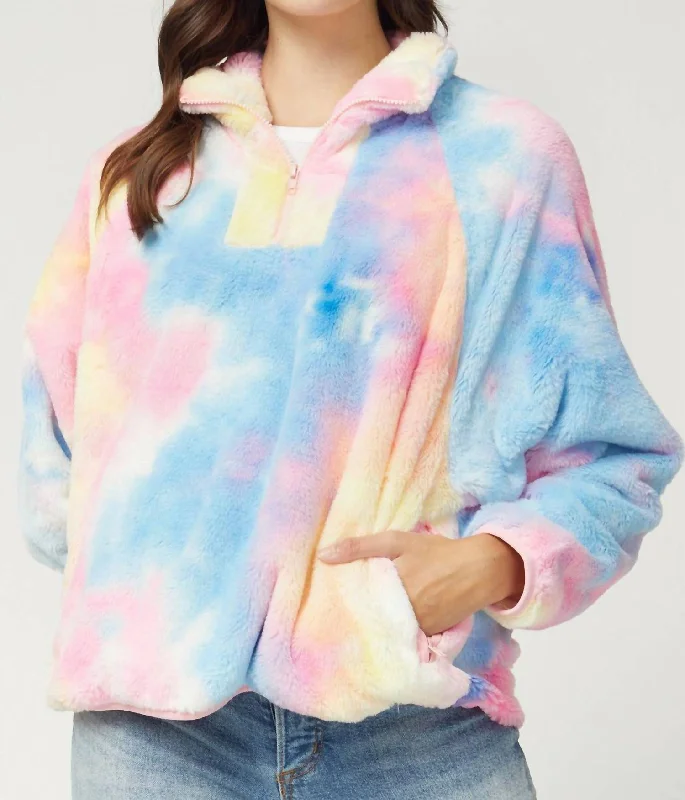 Cotton Candy Pullover In Tie-Dye Print Bishop Sleeve Elegant