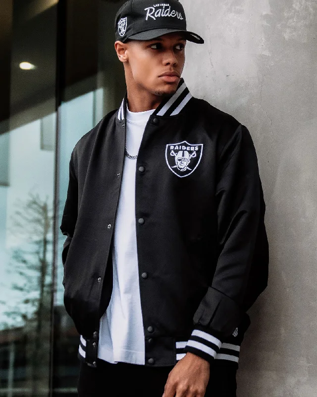 New Era Las Vegas Raiders Varsity Jacket Black Notch Collar Peter Pan Collar Cowl Neck