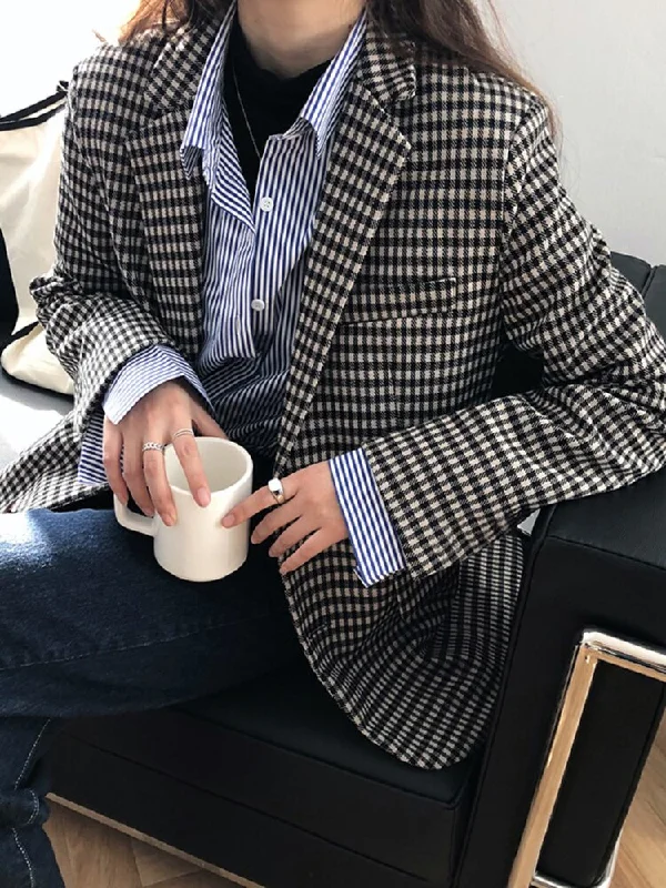 Wjczt Women's Plaid Leisure Loose The New Fashion Coat for Fall Jacket for Women Blazer Women Winter Clothes Women Coats Office Lady Herringbone Jacket Checkered Jacket Solid Jacket