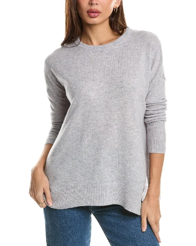 Forte Cashmere Easy Crew Cashmere Pullover Flutter Sleeve Feminine