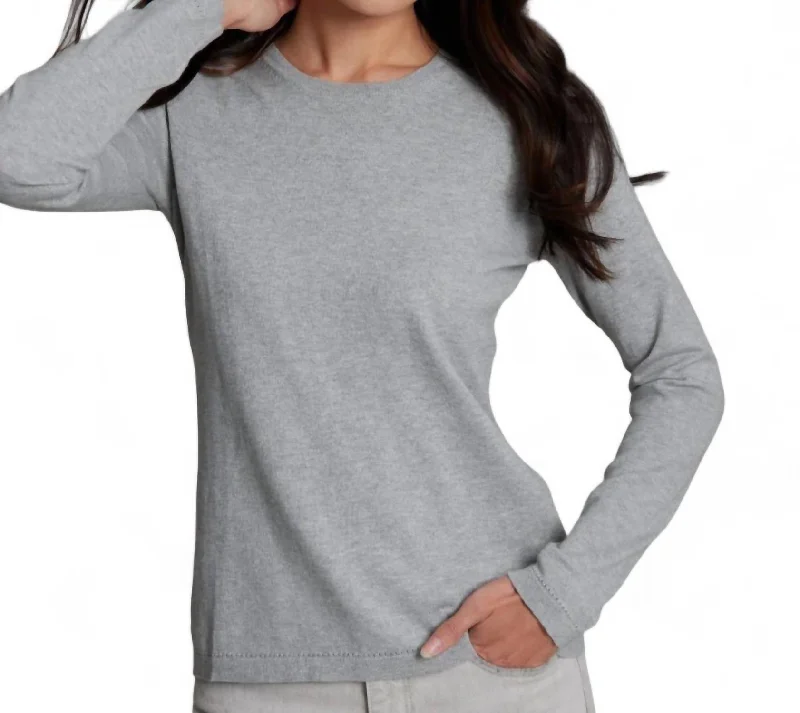 Cotton Cashmere Classic Crew Neck Pullover In Fog Slit Sleeve Stylish