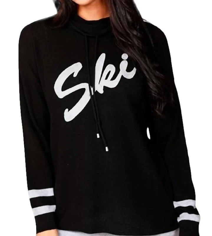 Ski Drawstring Pullover In Black/gray Flutter Sleeve Feminine