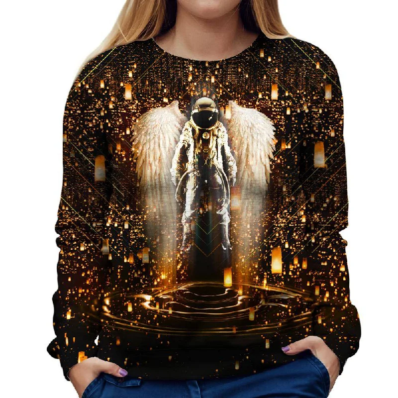 Astronaut Wings Womens Sweatshirt Hoodie with Hem Frayed Vintage Worn