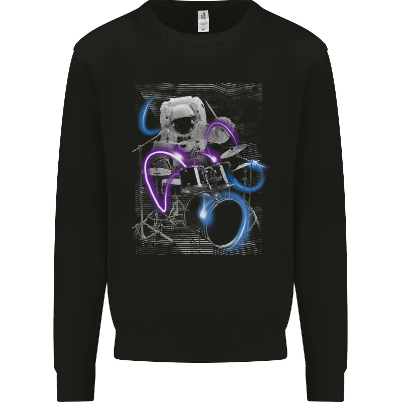 Astronaut Drummer Drumming Drums Mens Sweatshirt Jumper Hoodie with Hem Applique Textured Unique