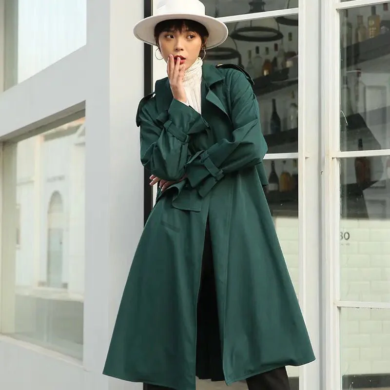 military Style loose spring fall  trench coat women  Korean style swing coats outwear S4235449 Zip Front Button Front Snap Front