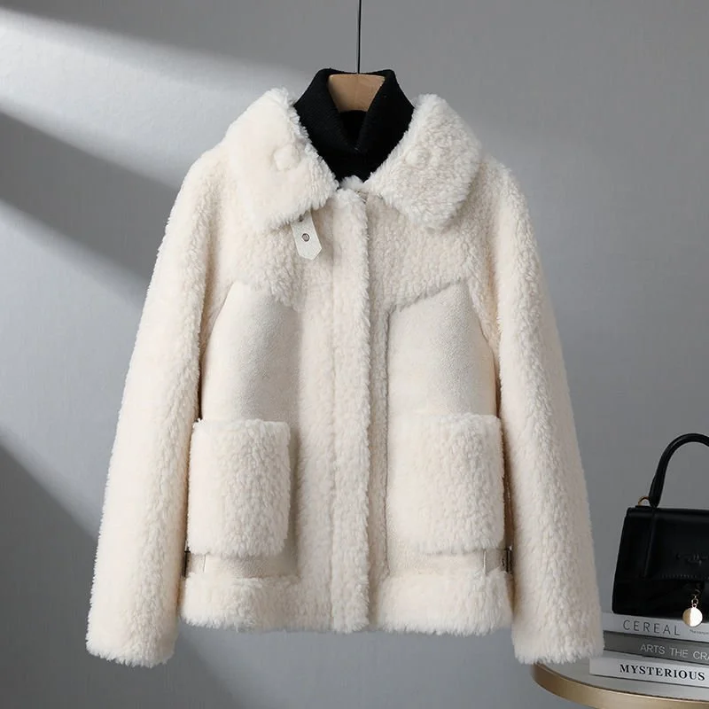 Chenille Coat Stitching Fur Coat Women Solid Print Jacquard