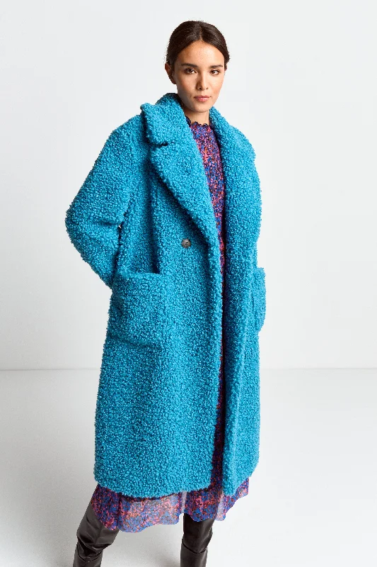 R&R Sapphire Blue Teddy Coat Cape Coat Herringbone Coat Tweed Coat