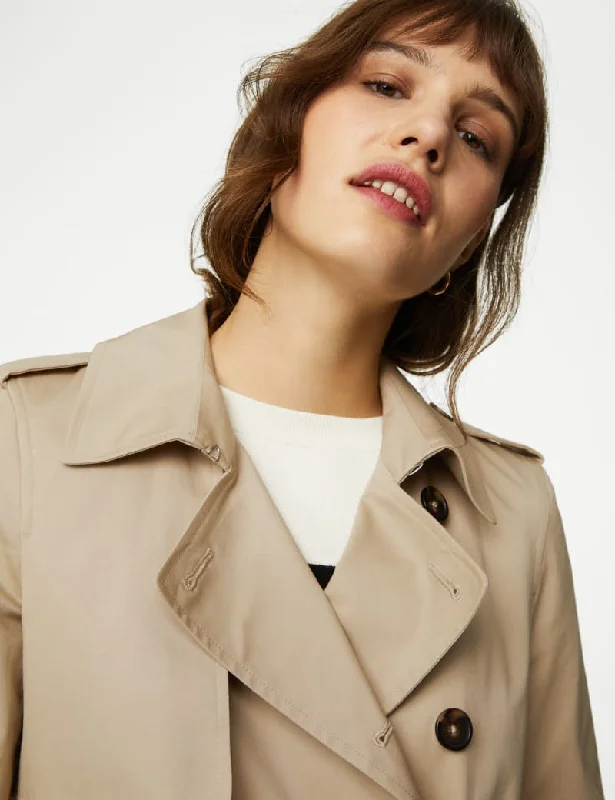 Cotton Rich Belted Longline Trench Coat Welt Pockets Slit Pockets Flap Pockets