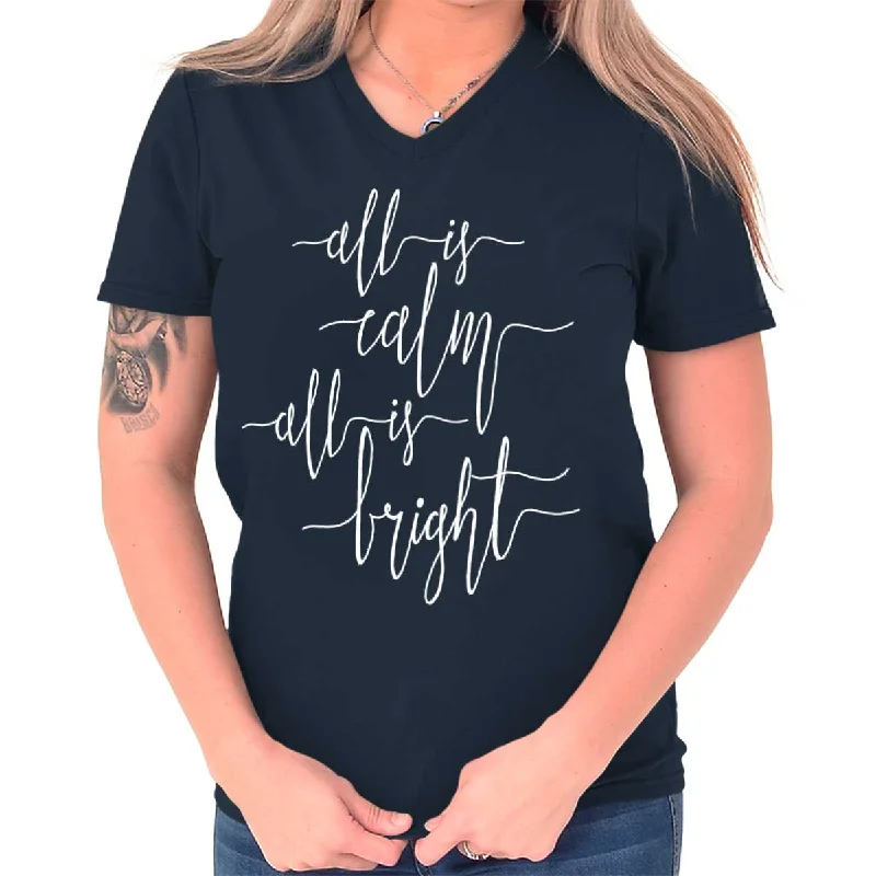 All Is Bright V-Neck T-Shirt Oversized T-Shirt Spandex breathable