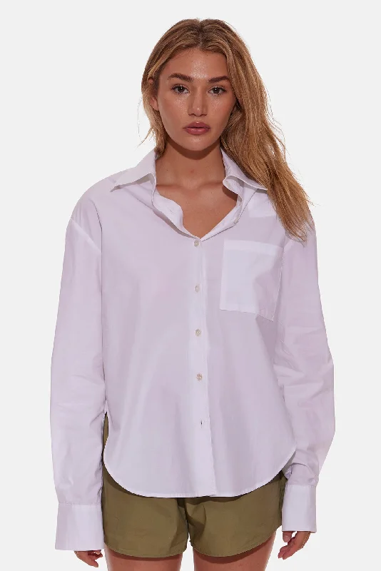 Poppy Buttondown Poplin Shirt White Solid Print Embellished