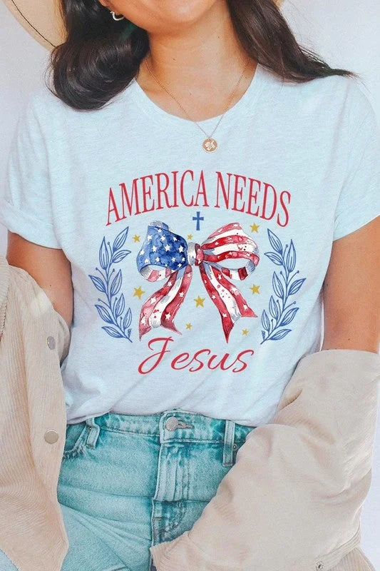 Bow America Needs Jesus Graphic T Shirts Embroidered Appliqued Beaded