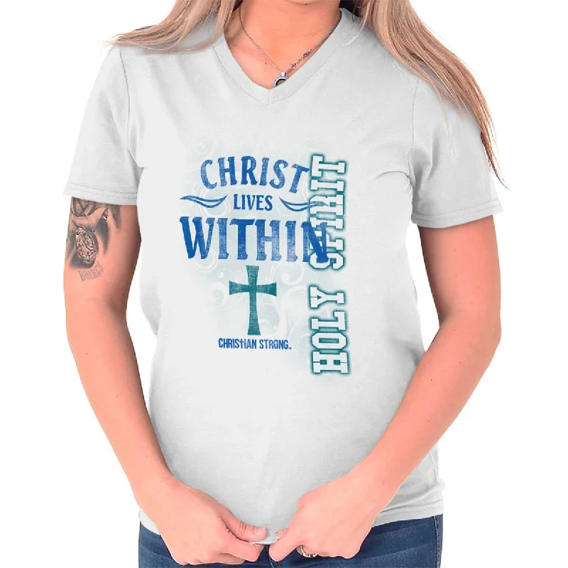 Christ Lives Within V-Neck T Shirt Ribbed T-Shirt High Neck Heavyweight