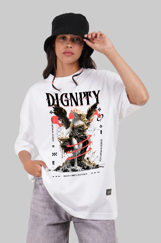 Dignity Divine Being White Baggy Fit T-Shirt Women Solid Color Striped Floral