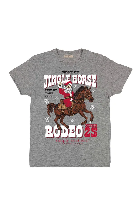 Simply Southern Plus Size Jingle Horse Rodeo T-Shirt for Women in Heather Grey | EXT-SS-GIDDYUP-STORMHTHR Collared Crew Neck Turtle Neck