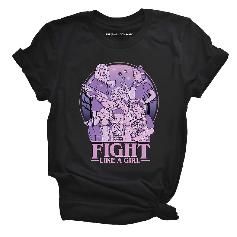 Fight Like A Girl Feminist T-Shirt Zippered Buttoned Snapped