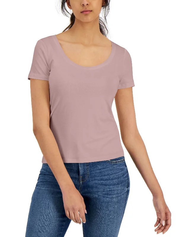 International Concepts Womens Scoop Neck T-Shirt Lace Blend Ribbed Blend Corduroy Blend