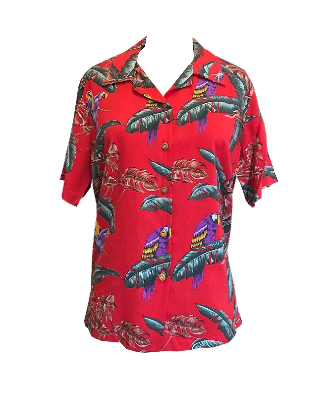 Jungle Bird Women's Hawaiian Camp Shirt Striped Floral Plaid