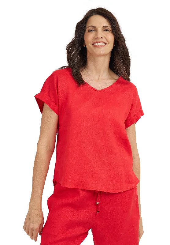 Martina Red Linen T-Shirt Nylon Fabric Polyester Fabric Spandex Fabric