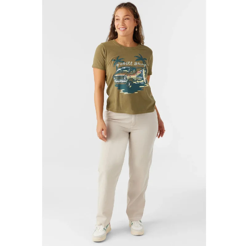 O'Neill Coastal Cruiser Women's S/S T-Shirt - Military Olive V-Neck T-Shirt Long Sleeve Cotton