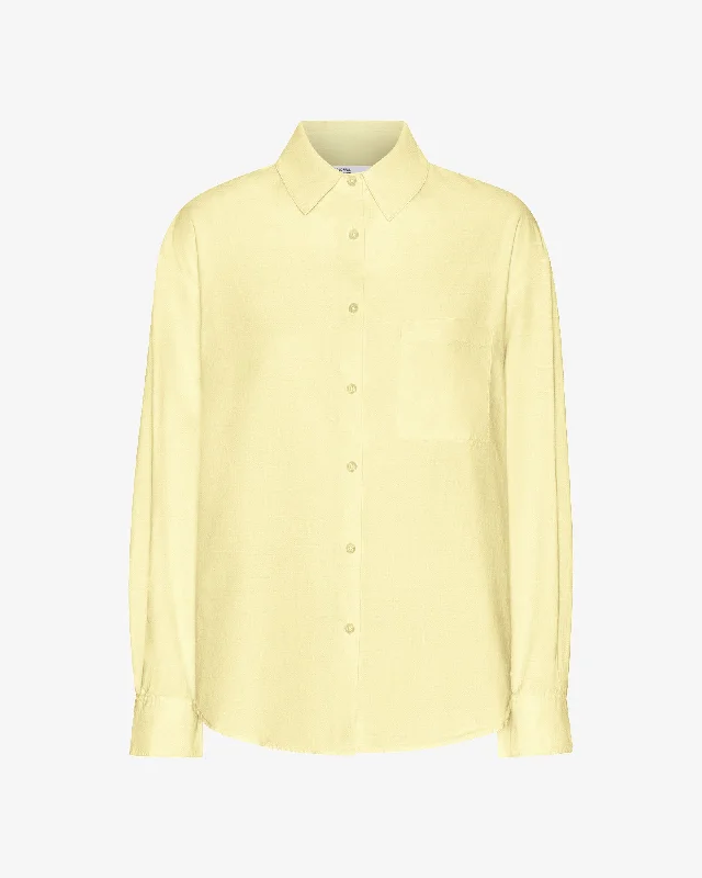 Organic Oversized Shirt - Soft Yellow Front Pockets Side Pockets Patch Pockets