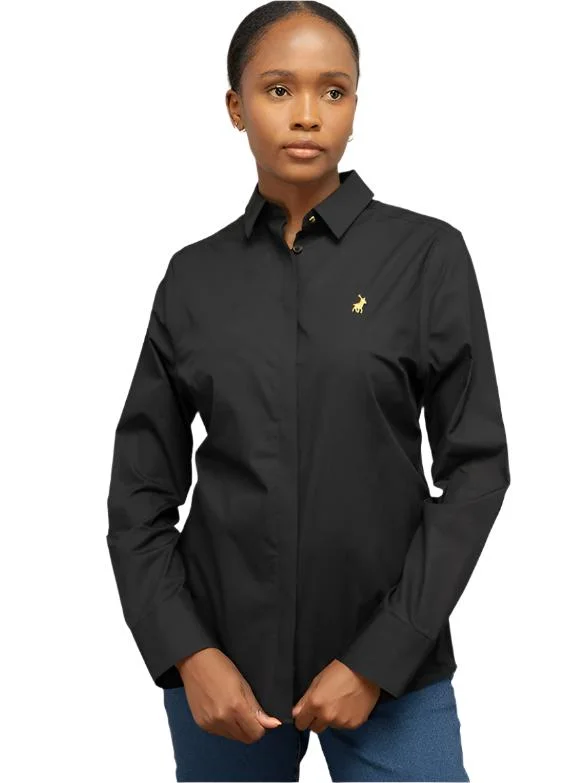 Polo 0043412 Wmn Jamie Ls Shirt Black Rayon Velvet Corduroy