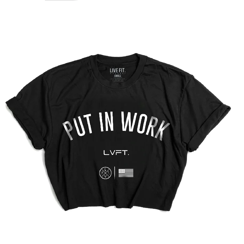 Put In Work Crop Tee - Black/White Graphic Embroidered Appliqued