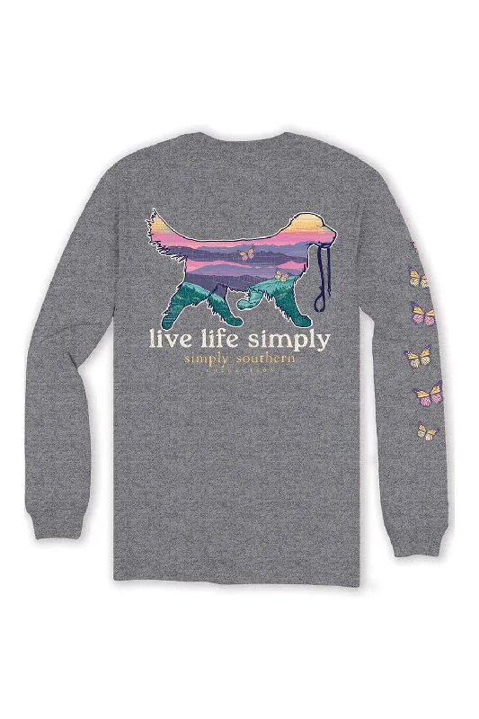 Simply Southern Plus Size Long Sleeve Dog Live Life Simply T-Shirt for Women in Charcoal Heather | EXT-LS-SMPDOG-CHARCOALHTHR Satin Blend Silk Blend Wool Blend