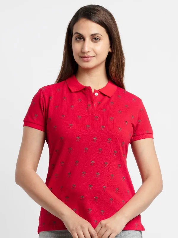 Women's Printed Polo T-Shirt Print Jacquard Patchwork