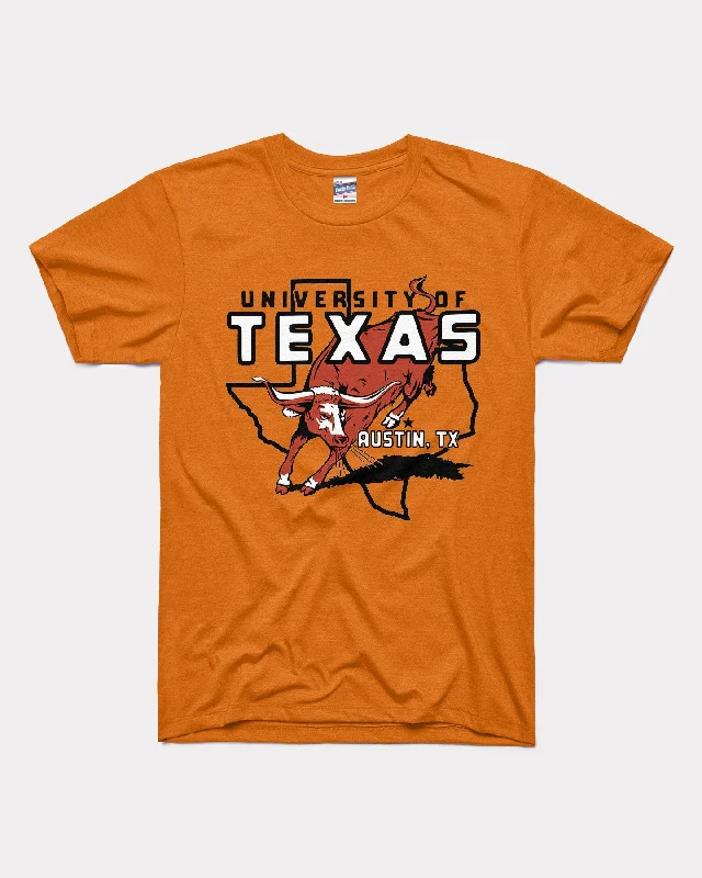 Texas Outline UT Longhorns Burnt Orange T-Shirt Front Pockets Side Pockets Patch Pockets