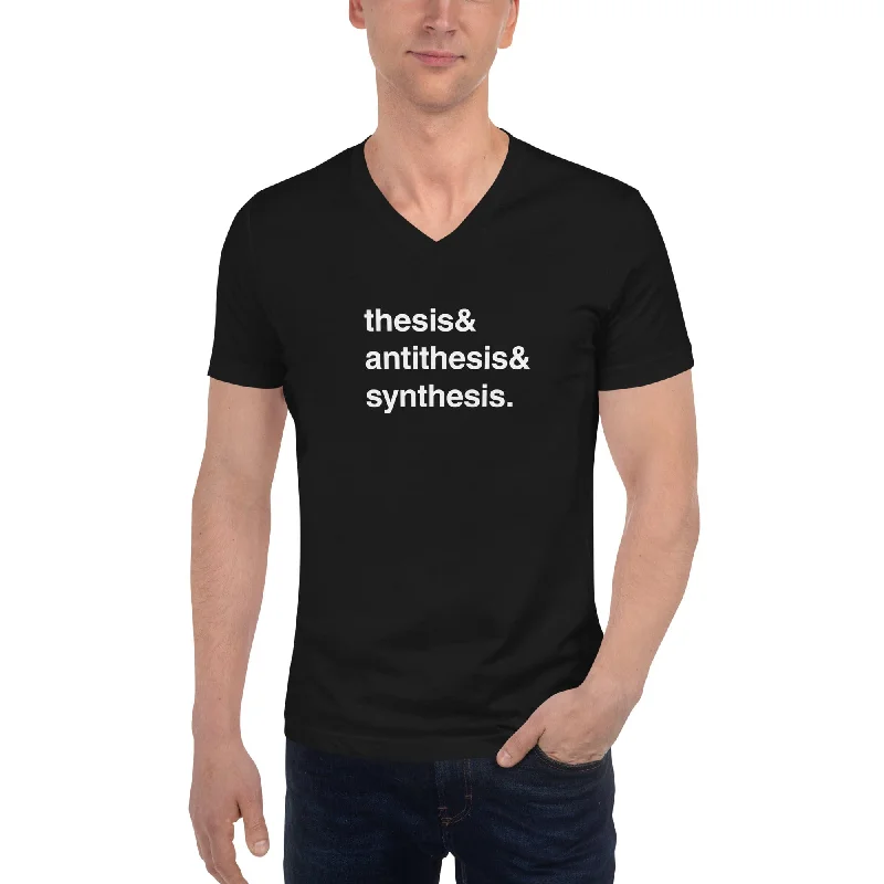 Thesis & Antithesis & Synthesis - Unisex V-Neck T-Shirt Welt Pockets Slit Pockets Flap Pockets