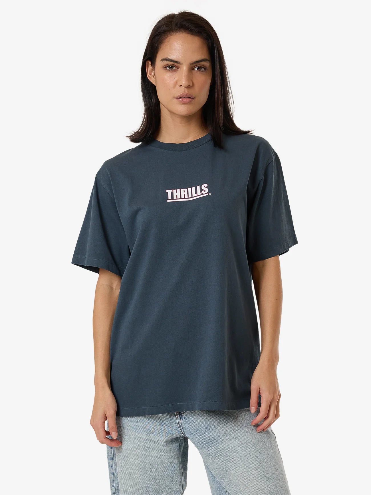 Thrills Logic Merch Fit Tee - DARK SLATE Zippered Front Buttoned Front Snap Front