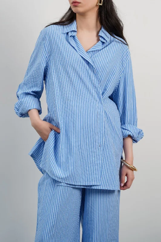 TWO WAY STRIPED SHIRT Collared T-Shirt Boat Neck A-Line